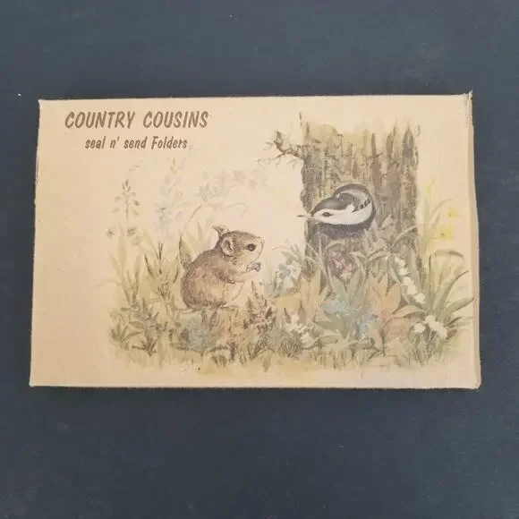 Vintage country Cousins seal n' send folder Stationery Wildlife Mouse bird