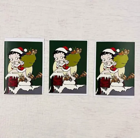 Vintage Betty Boop Christmas Cards Lot of 3 Unused Holiday Greeting Cards