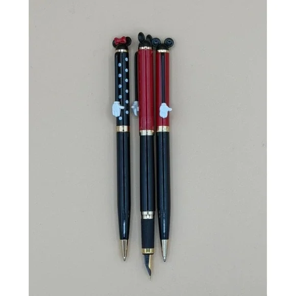 Vintage Colibri Disney Mickey Minnie 3 Pen Lot Fountain Ballpoint 1990s