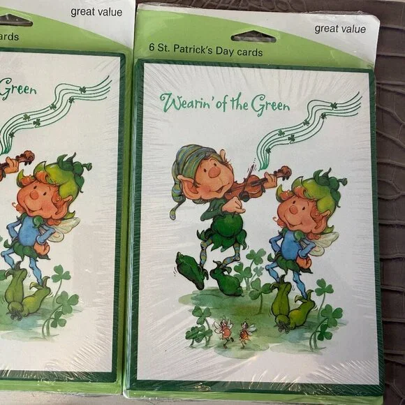 St. Patrick's Day Cards Carlton 2 Pkgs of 6 Each New Unopened Irish Leprechaun