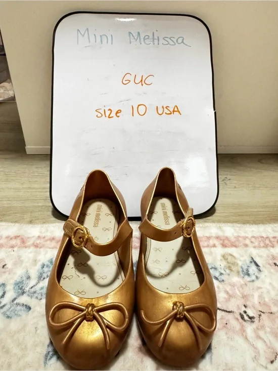 Mini Melissa Girls Metallic Gold Mary Jane Ballet Flats