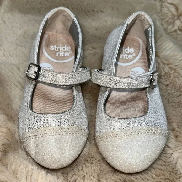 Stride Rite Memory Foam Glittery Silver Dress Shoes for Kids