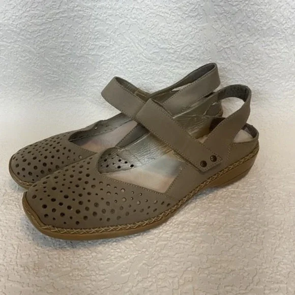 Rieker Tan‎ Closed Toe Slingback Perforated Mary Jane Sandals Women 41/US10-10.5