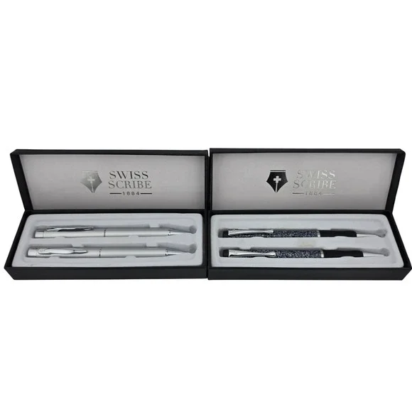Swiss Scribe Ballpoint Pen Pencil Set of 2 2-Pack Gift Boxed Granite GOOD Desk