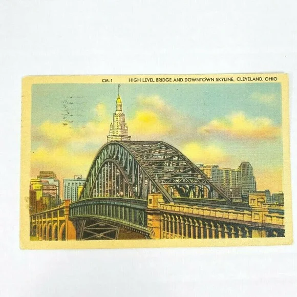 Vintage Postcard‎ Cleveland Ohio Skyline High Level Bridge Panorama Travel USA