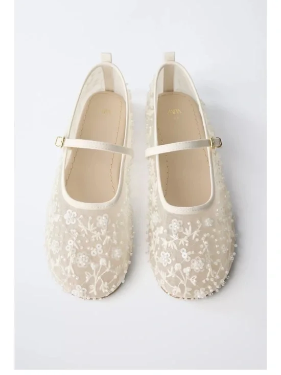 Faux pearl mesh Ballet Flats