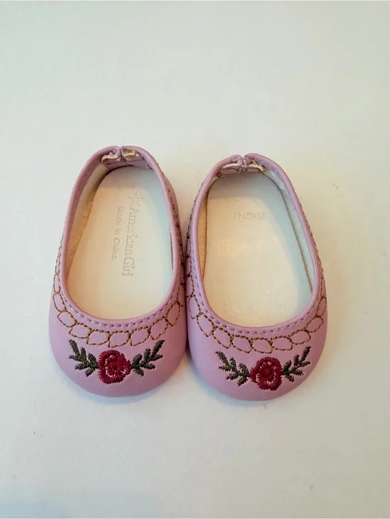 American Girl Caroline Retired Holiday Doll Shoes Purple Floral Embroidered