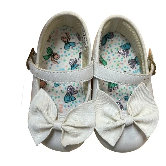 Vintage Dyna Kids Baby Shoes Size 2‎ White Mary Janes Bow Dress