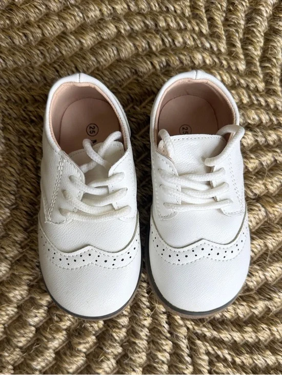 White Toddler Boy Lace-Up Dress Shoes
