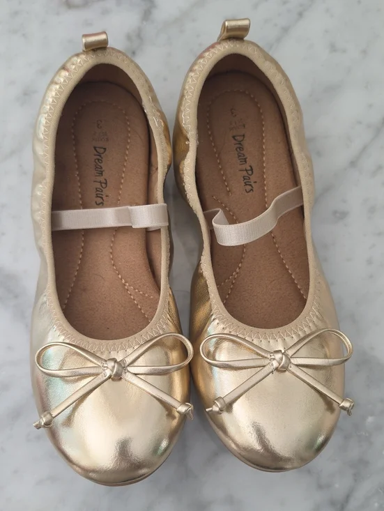Dream Pairs Girls Metallic Gold Bow Ballet Flats