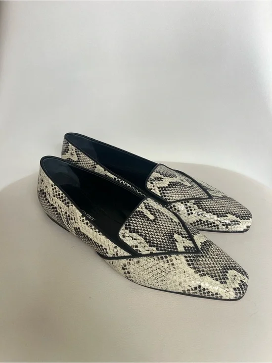 Marion Parke Black & White Snake-Print Pointed Loafers