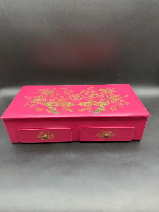 Vintage Pink & Gold Floral Stationery Chest Letter Box w/2 Drawers NWT Unused