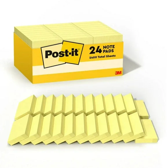 Post-It Notes Value Pack 1.5 in x 2 in Canary Yellow 100 Sheets/Pad 24 Pads 2400