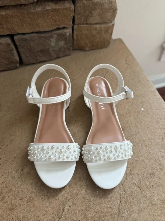 Madden Girl White Pearl Strap Block Heel Sandals