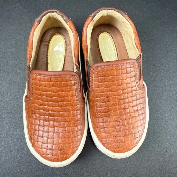 Kenneth‎ Cole New York Kids Boys Leather Woven Cognac Slip On Loafer Shoes