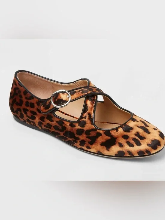 Women’s Tasmin Leopard Print Flats – a New Day™ Light Brown Size 6.5