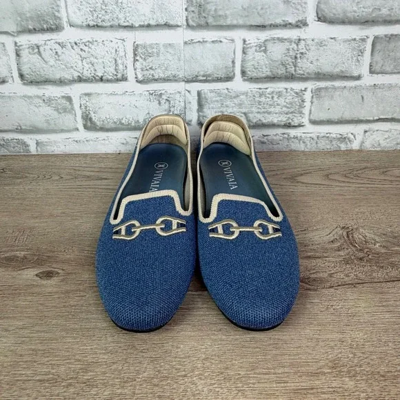 VIVAIA Eillen Pointed-Toe Loafers Horsebit Blue Womens 38.5