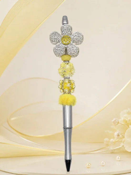 Yellow Bloom Floral Pearl Decorative Pen