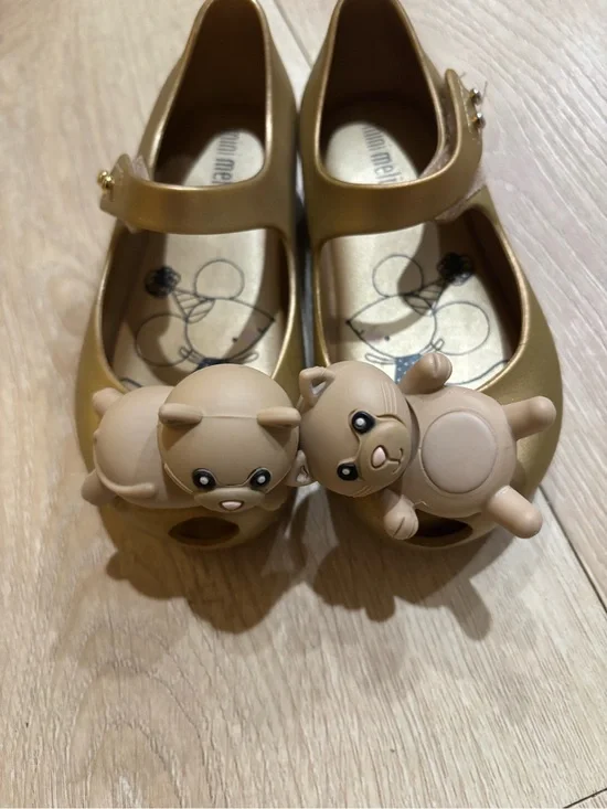 Mini Melissa Gold Mary Jane Flats with Bear Charms
