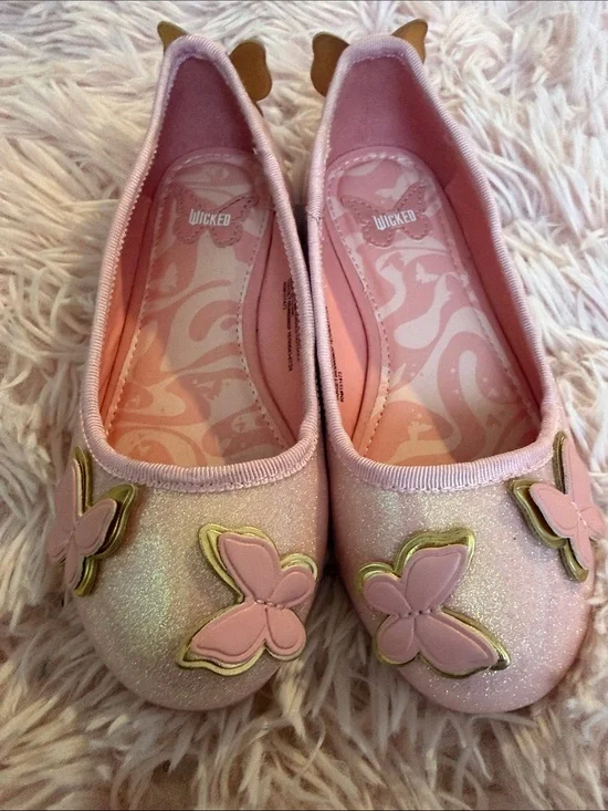 Girls' Pink Glitter Butterfly Ballet Flats Wicked Glinda