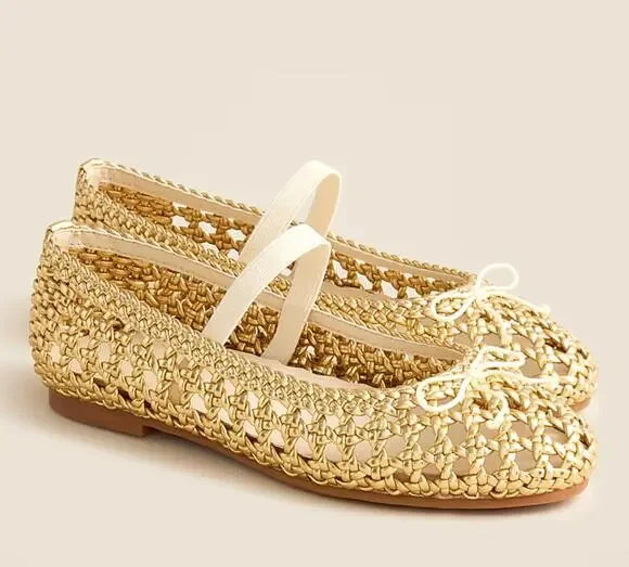 NWT J. Crew crewcuts Girls Basketweave Ballet Flat 5 Mary Jane Gold CJ095 J.Crew