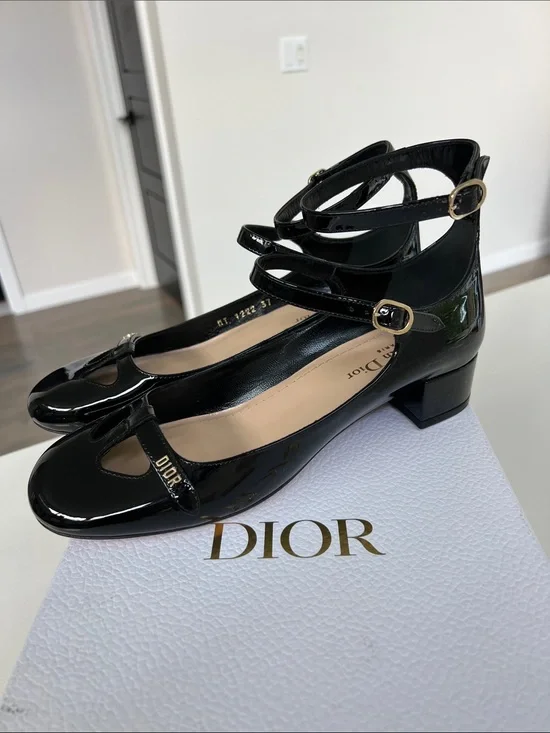 Christian Dior aime dior black patent leather ballet flats block heel 37