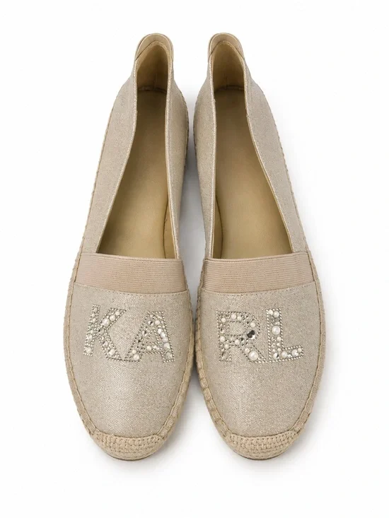 Karl Lagerfeld Manika Beaded Embellished Logo Espadrille Flats