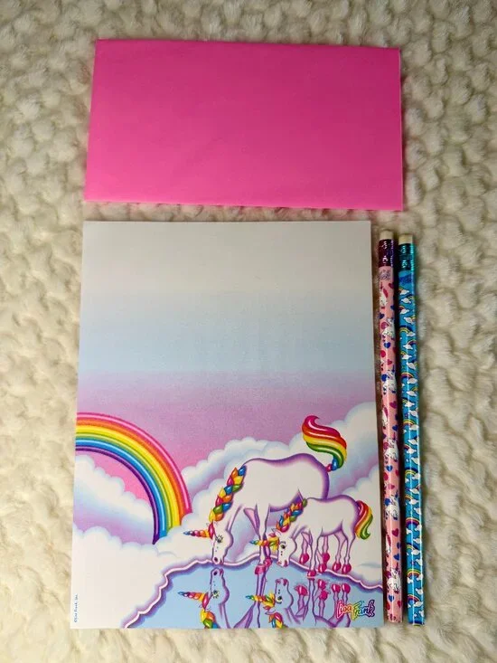 Vintage Lisa Frank Unicorn & Rainbows Stationary Paper and Pencils, unsharpened