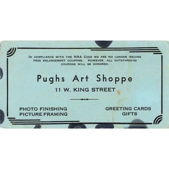 Vintage 1930s Ink Blotter Pughs Art Shoppe King Street NRA Code Unused