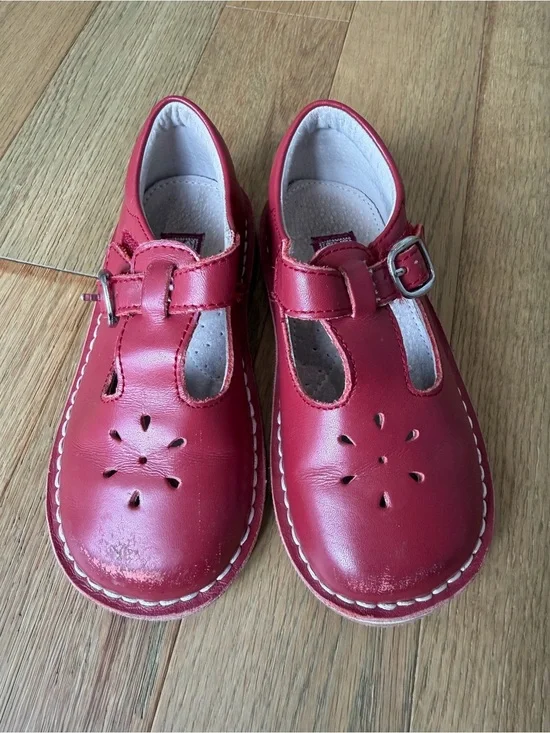L'Amour Red Leather Mary Jane Shoes for Kids