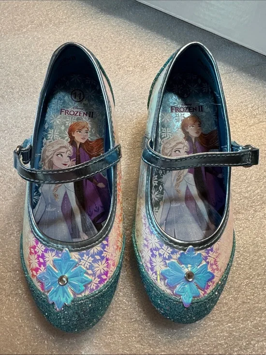 EUC Frozen II Anna Glitter Mary Jane Shoes for Kids - Teal/Purple Size 11