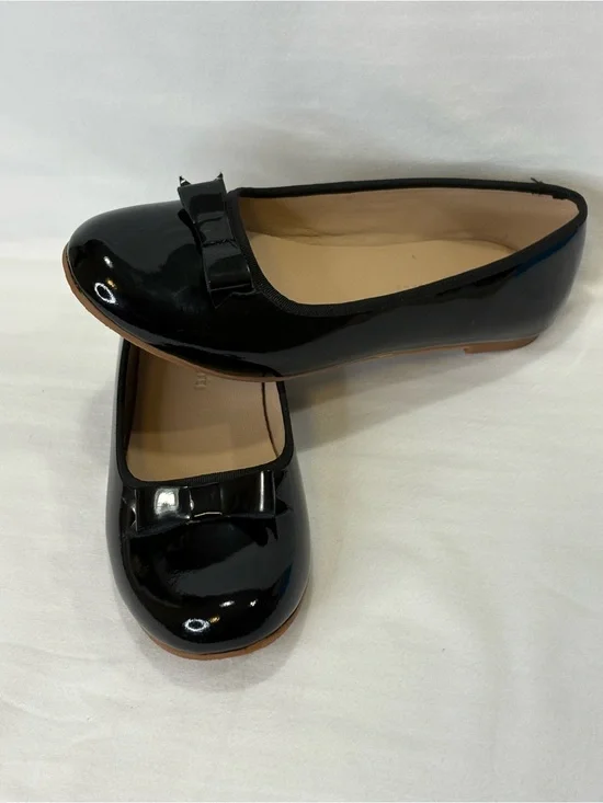 Elephantito Black Patent Leather Bow Ballet Flats SZ 1 EUC