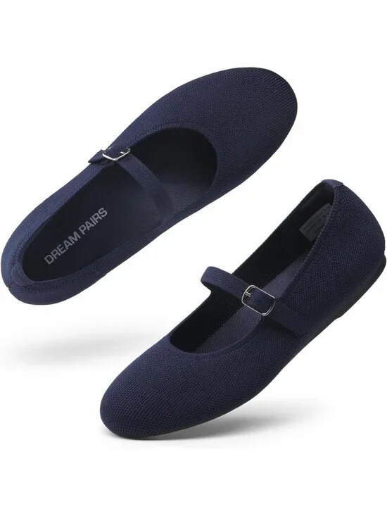 Women's Navy Knit Mary Jane Ballet Flat Comfortable For Casual Office Shoes