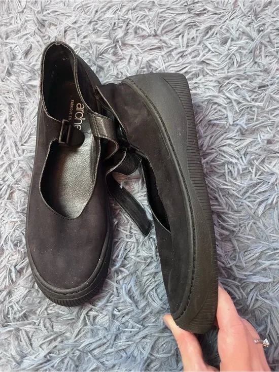 Arche Black Leather Suede Mary Jane Flats Made in France Size 8