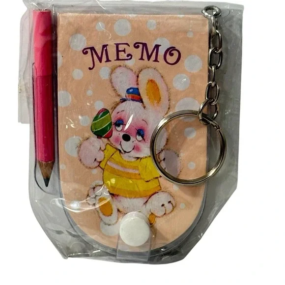 1990s Bunny Keychain Memo Pad Notebook‎ with Pencil NOS Retro Vintage Easter