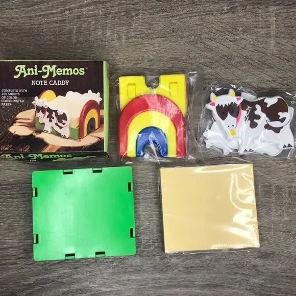 Vintage ANI-MEMOS Note Caddy Cow Rainbow 200 Sheets NIB