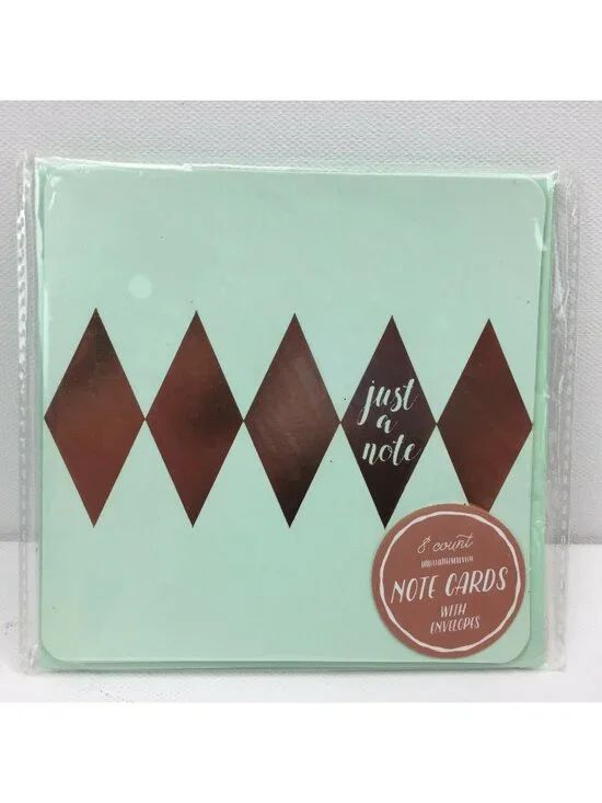 Just A Note Mint Gold 8 Count Notecards With Envelopes Stationary