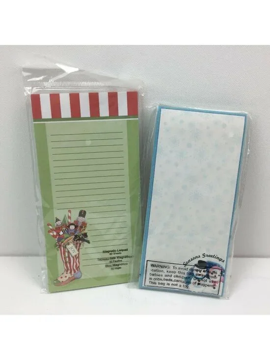 Season Greetings Patriotic Magnetic List Note Pad Paper Set Snowmen Fireworks