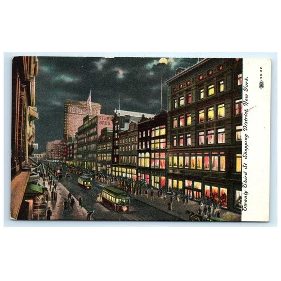 VTG‎ Postcard 23RD STREET SHOPPING DISTRICT AT NIGHT New York City NY Circa 1908