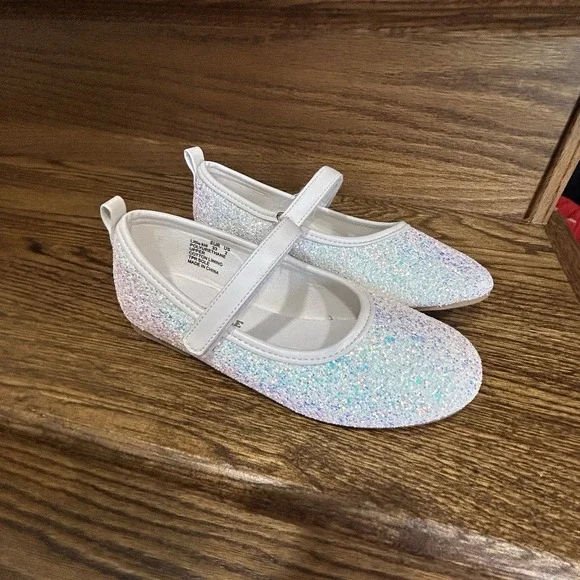 Fever Sole Girls Glitter Mary Jane Dress Shoes White Iridescent Sparkle Youth 2