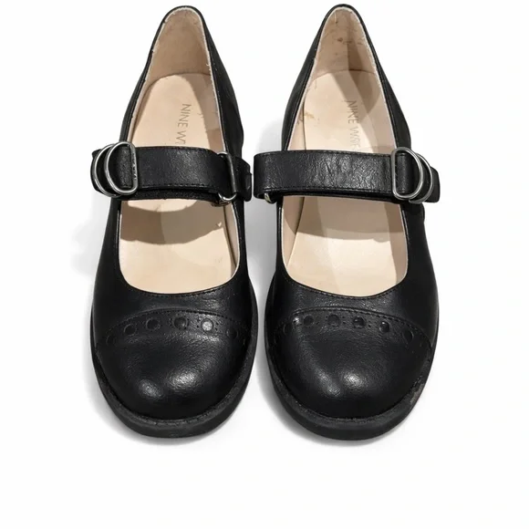 Nine West Girls Black Mary Jane Shoes Velcro Strap School Dress Size 1.5