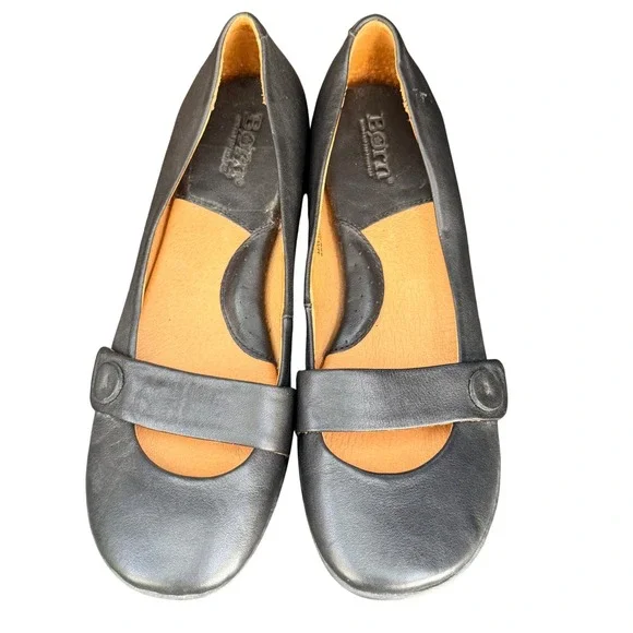 Born Mary Jane Flats Womens 7.5 Black Leather Comfort Shoes W31301 CKE9