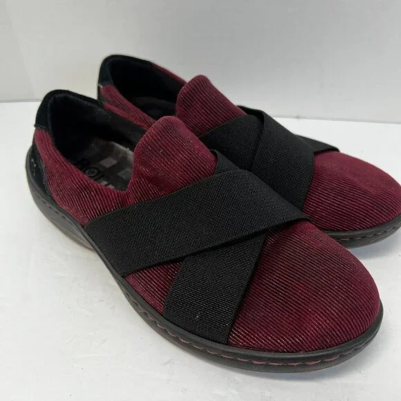 Born Womens 8‎ Banshee Slip On Casual Comfort Shoes Burgundy & Black Stretch