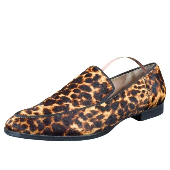 Zara Women's‎ Size 37 Leopard Cow Furskin Loafer Flats Stylish Casual Slip-On