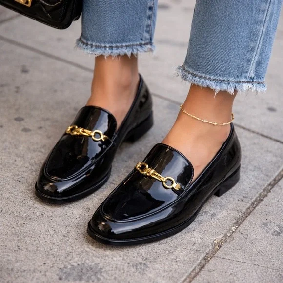 Larroudé‎ Katherine Black Patent Loafers Size 6