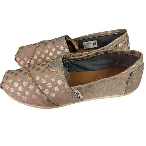 Toms Womens Alpargata Grey Rose Gold Metallic Polka Dot Slip On Shoes Size 10‎