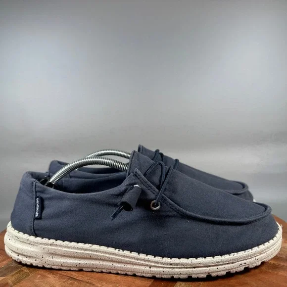 Hey Dude Wendy Navy Canvas Slip On Loafers Womens Size 9 Speckled Sole 121412500