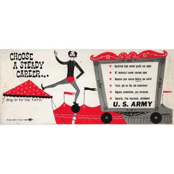 Vintage 1954 Ink Blotter US Army Recruitment Circus Theme Infantino Art