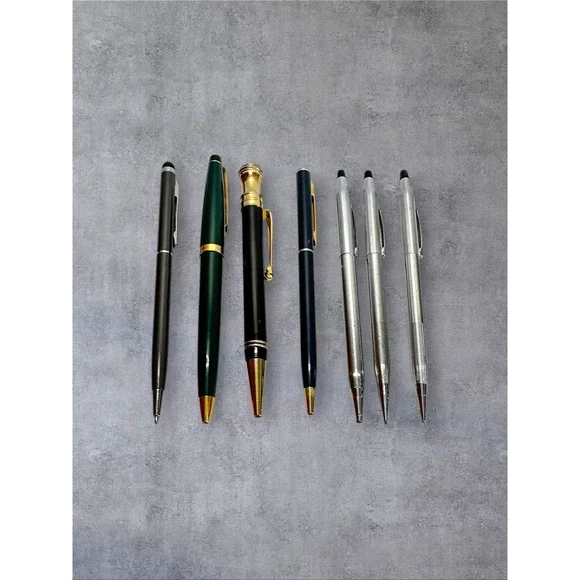 Cross Parker Mixed Ballpoint Pen/Pencil Lot 7pc Silver Gold Green Vintage -As Is