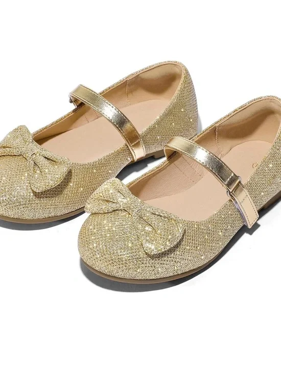 Girls' Glitter Bow Mary Jane Dress Shoes - Gold
